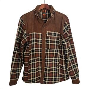 Brown Black Twill & Corduroy Sherpa Lined Shacket Men MED Chore Barn Farm Casual